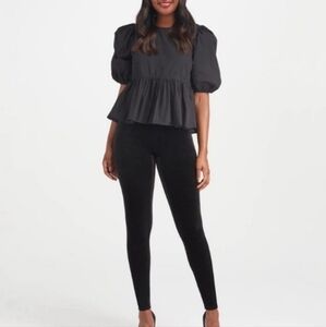 SPANX‎ Sz L Velvet High Waisted Leggings Full Length Black